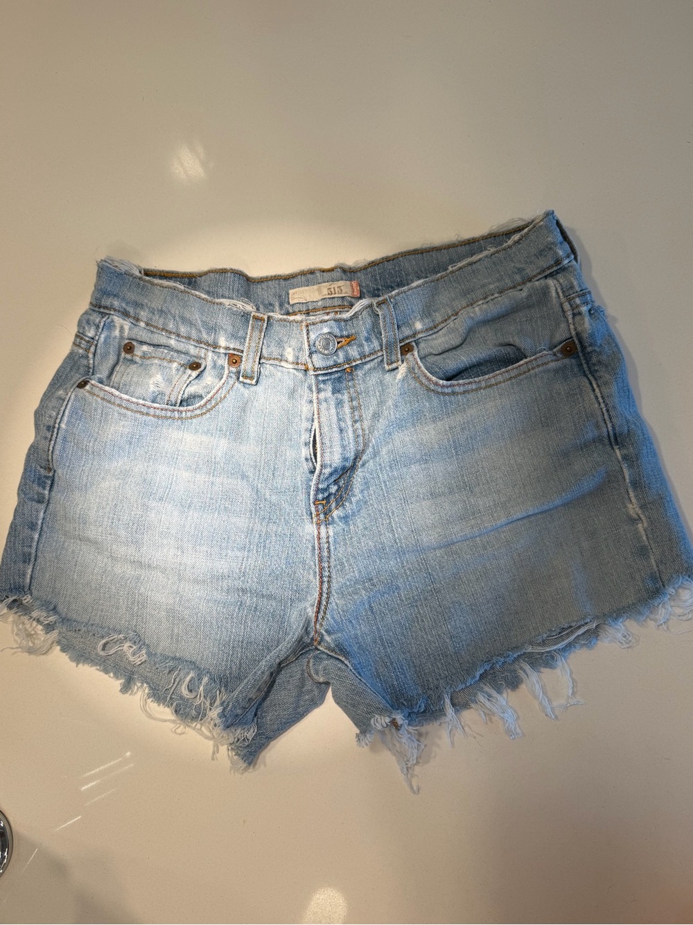 Vintage Light Wash Distressed Frayed Hem Jean Shorts